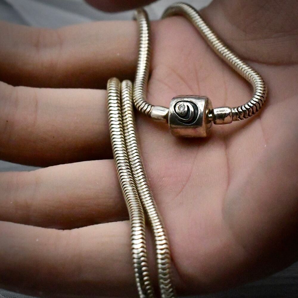 Halia 925 Sterling Silver Snake Chain Charm Starter Diamond Clasp 18" 17.8g